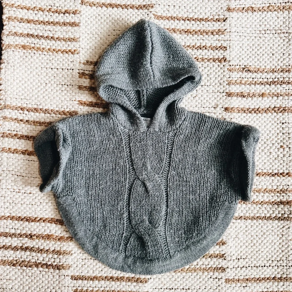 Zara Wool Blend Hooded Shawl Knit Sweater 2/3t
